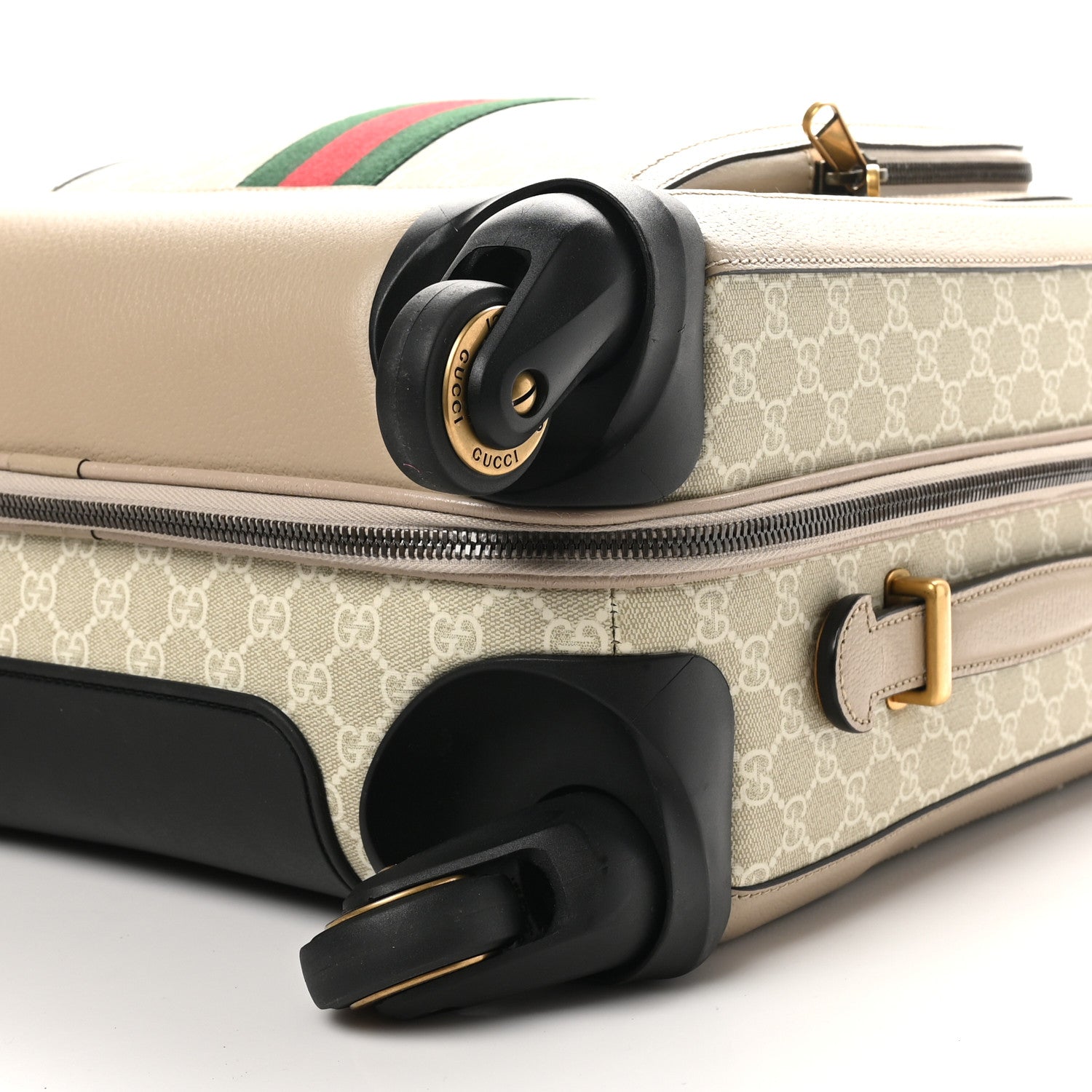 Gucci GG Supreme Monogram Textured Dollar Calfskin Web Small Savoy Cabin Trolley Beige Mystic White Oatmeal 8 of 9