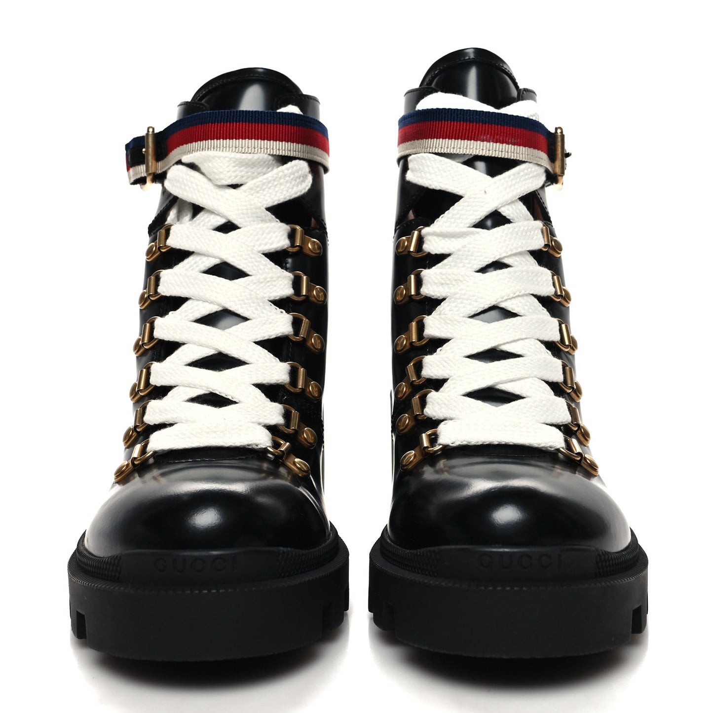 Calfskin Sylvie Web Lace Up Combat Boots 38 Black