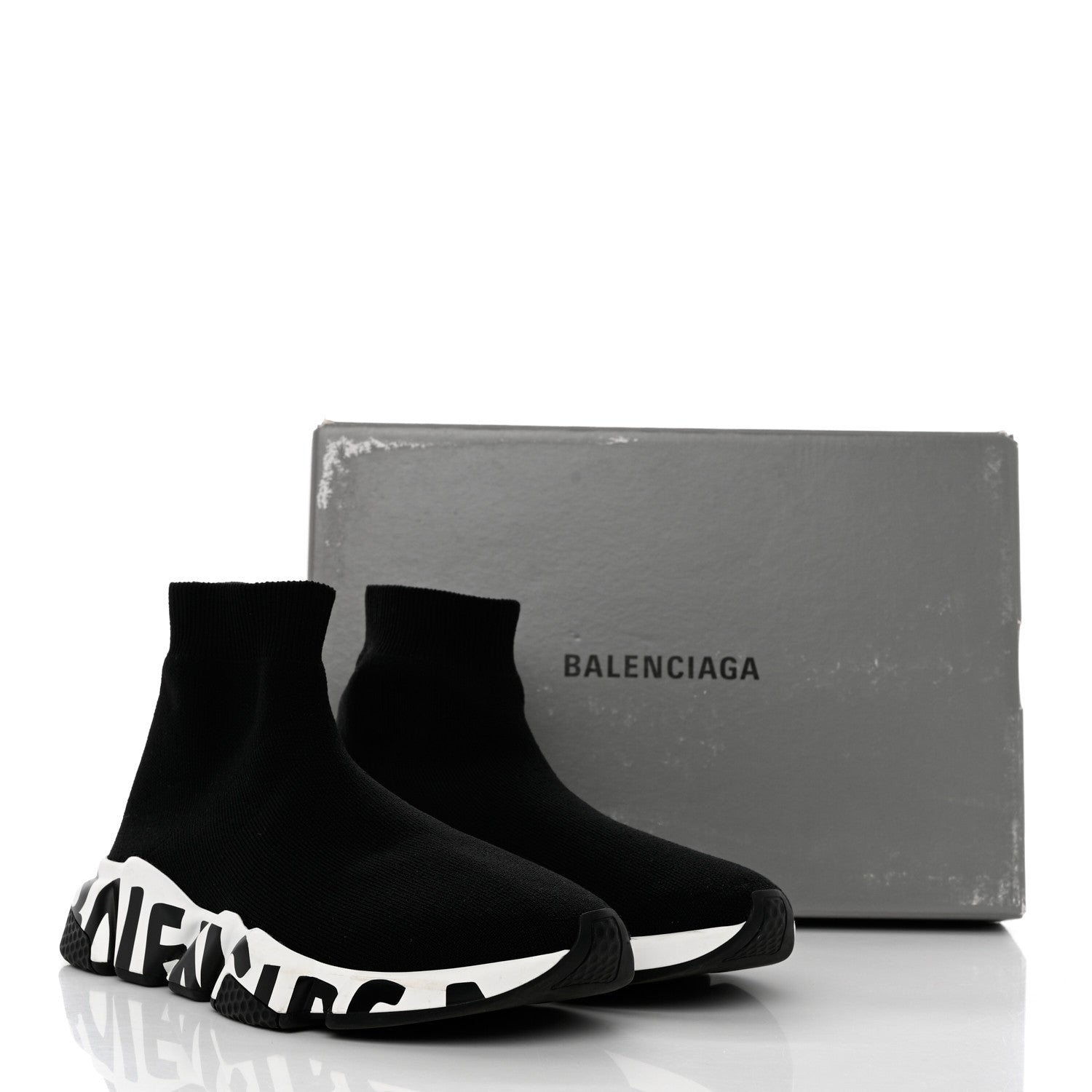 Balenciaga Neoprene Knit Womens Speed Graffiti Sneakers 38 Black White 12 of 12