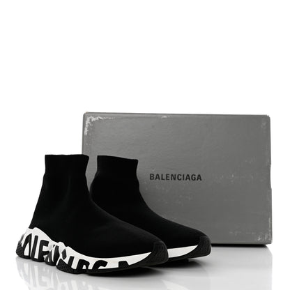 Balenciaga Neoprene Knit Womens Speed Graffiti Sneakers 38 Black White 12 of 12