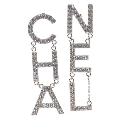 Chanel Crystal Cha-Nel Logo Drop Earrings Gold 1 of 5