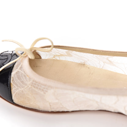 Chanel Lace Patent Calfskin Cap Toe CC Ballerina Flats 36.5 Off White Black 11 of 18