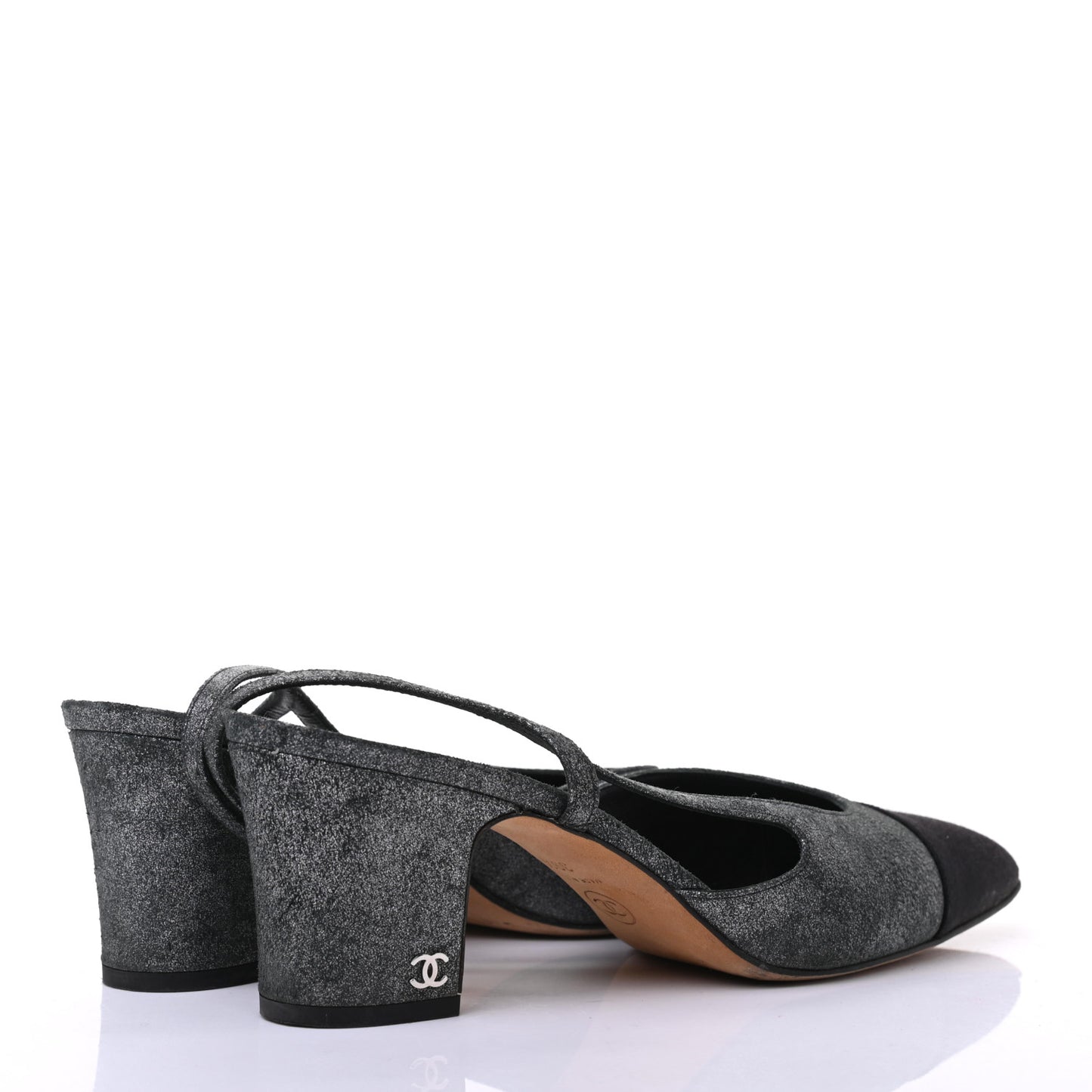 Wool Velvet Cap Toe CC Slingback Pumps 39.5 Black Grey
