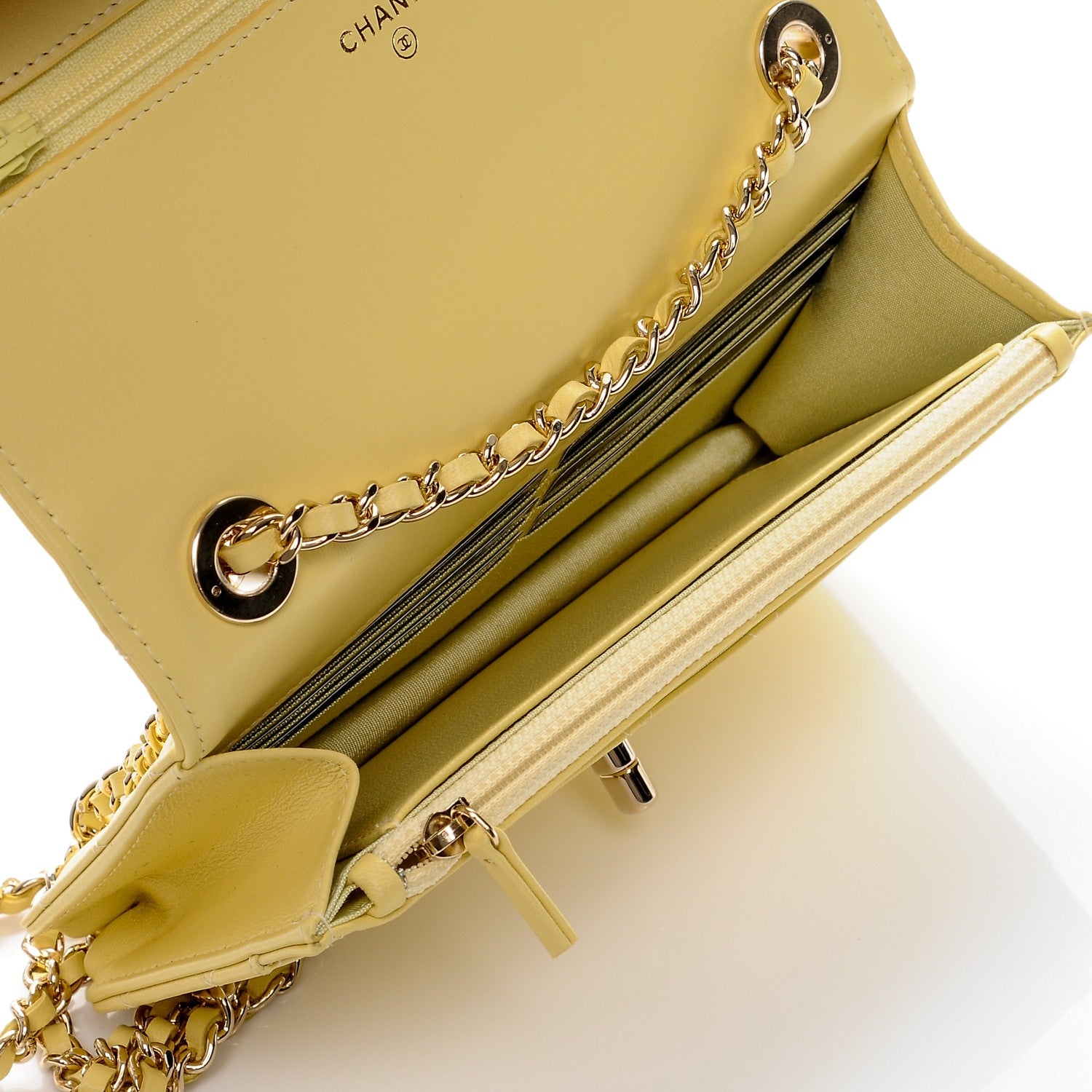 Chanel Lambskin Quilted Trendy CC Wallet On Chain WOC Yellow 5 of 9