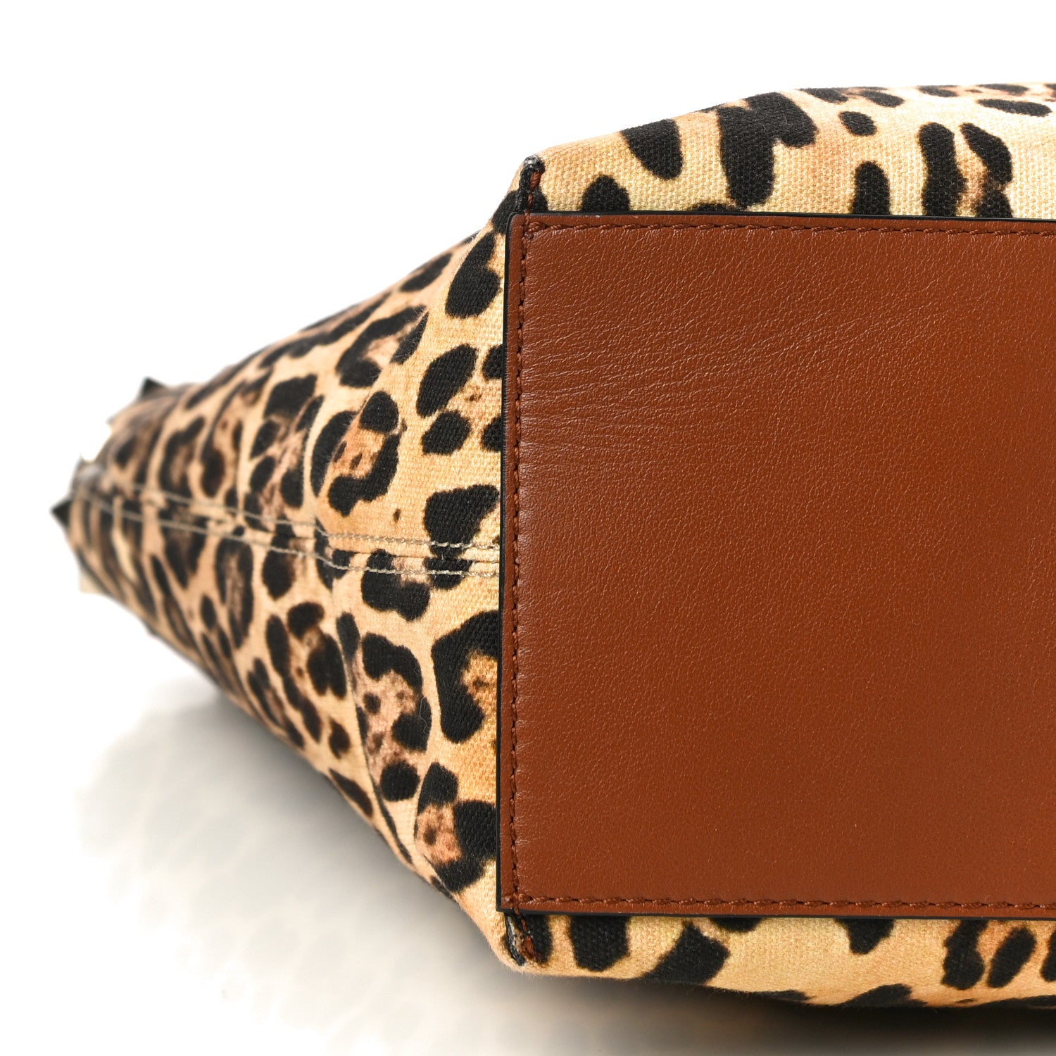 Valentino Garavani Canvas Nappa Leopard Print Rockstud Tote Brown 8 of 9