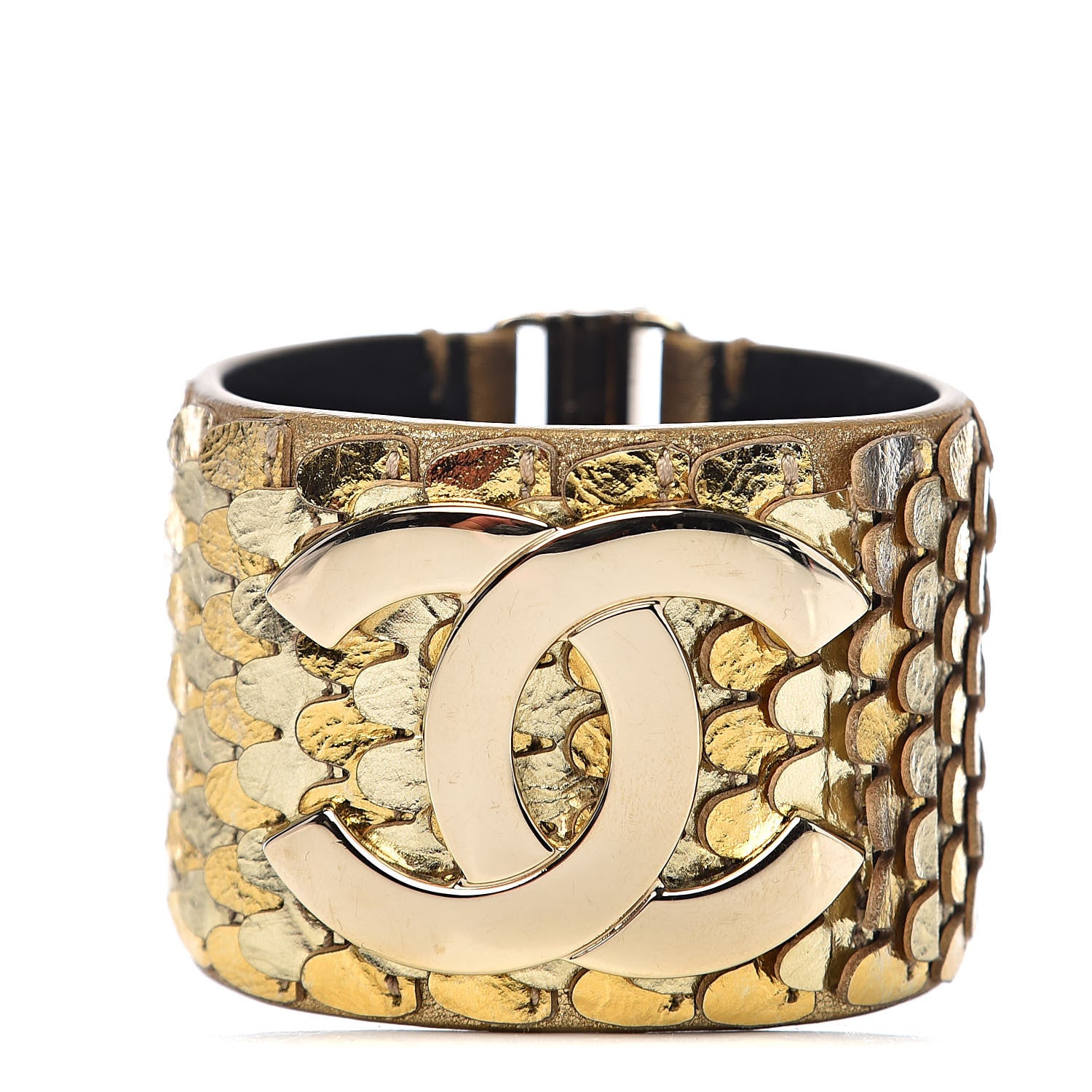 Chanel Metallic Goatskin Lambskin Calfskin CC Scales Cuff Gold 1 of 4