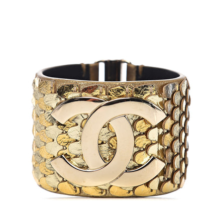 Chanel Metallic Goatskin Lambskin Calfskin CC Scales Cuff Gold 1 of 4