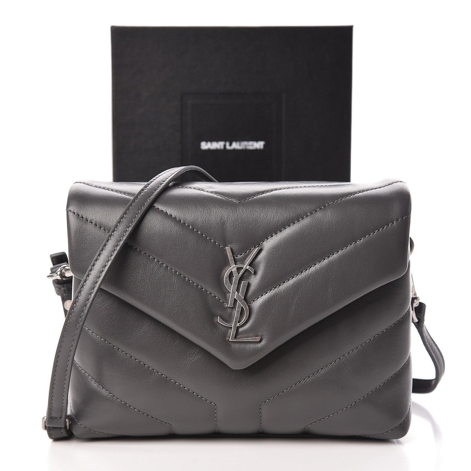 Saint Laurent Calfskin Y Quilted Monogram Toy Loulou Crossbody Bag Storm 11 of 11