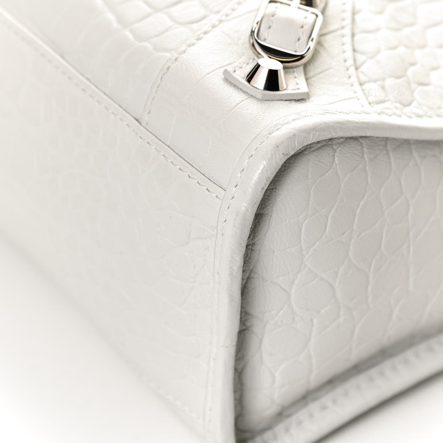 Matte Supple Lambskin Crocodile Embossed Classic Silver Hardware S City White