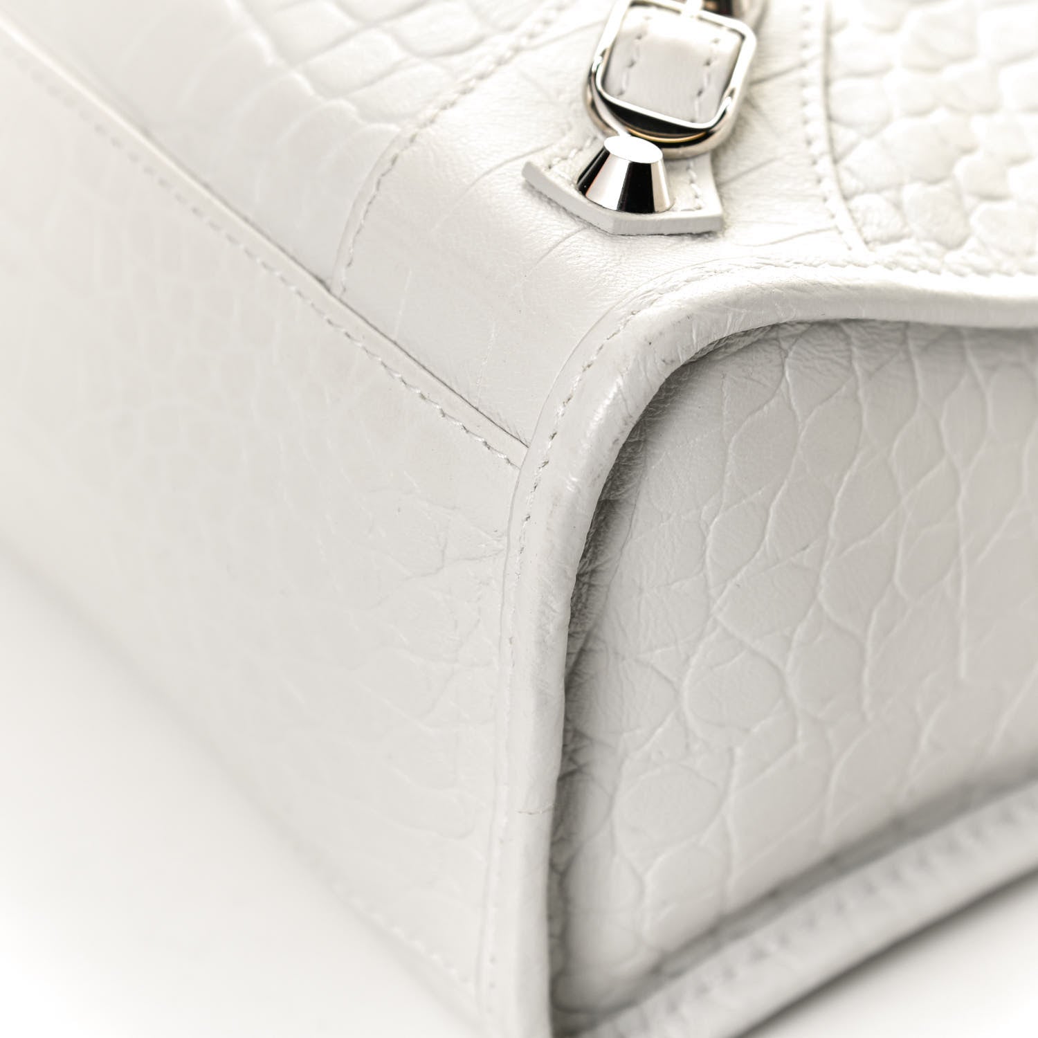 Balenciaga Matte Supple Lambskin Crocodile Embossed Classic Silver Hardware S City White 10 of 11