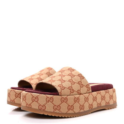 Gucci Canvas GG Monogram Angelina Platform Slide Sandals 36.5 Beige Ruggine 4 of 12