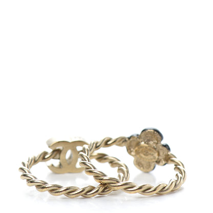 Chanel Enamel Camellia CC Ring Set of 2 5.25 5.5 Gold Black 3 of 5