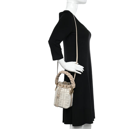 Fendi Canvas Nappa F is Fendi FF Embroidered Mini Mon Tresor Bucket Bag Grezzo White Nuvola 2 of 9