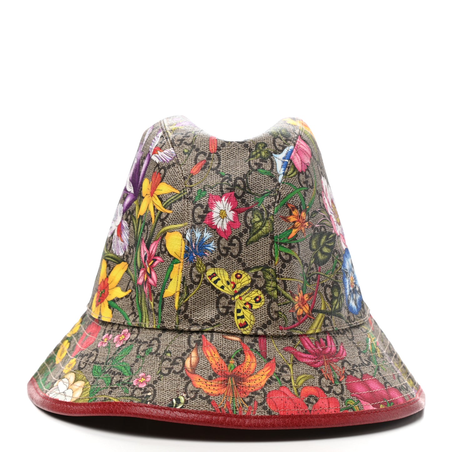 GG Supreme Monogram Flora Fedora Hat M Red