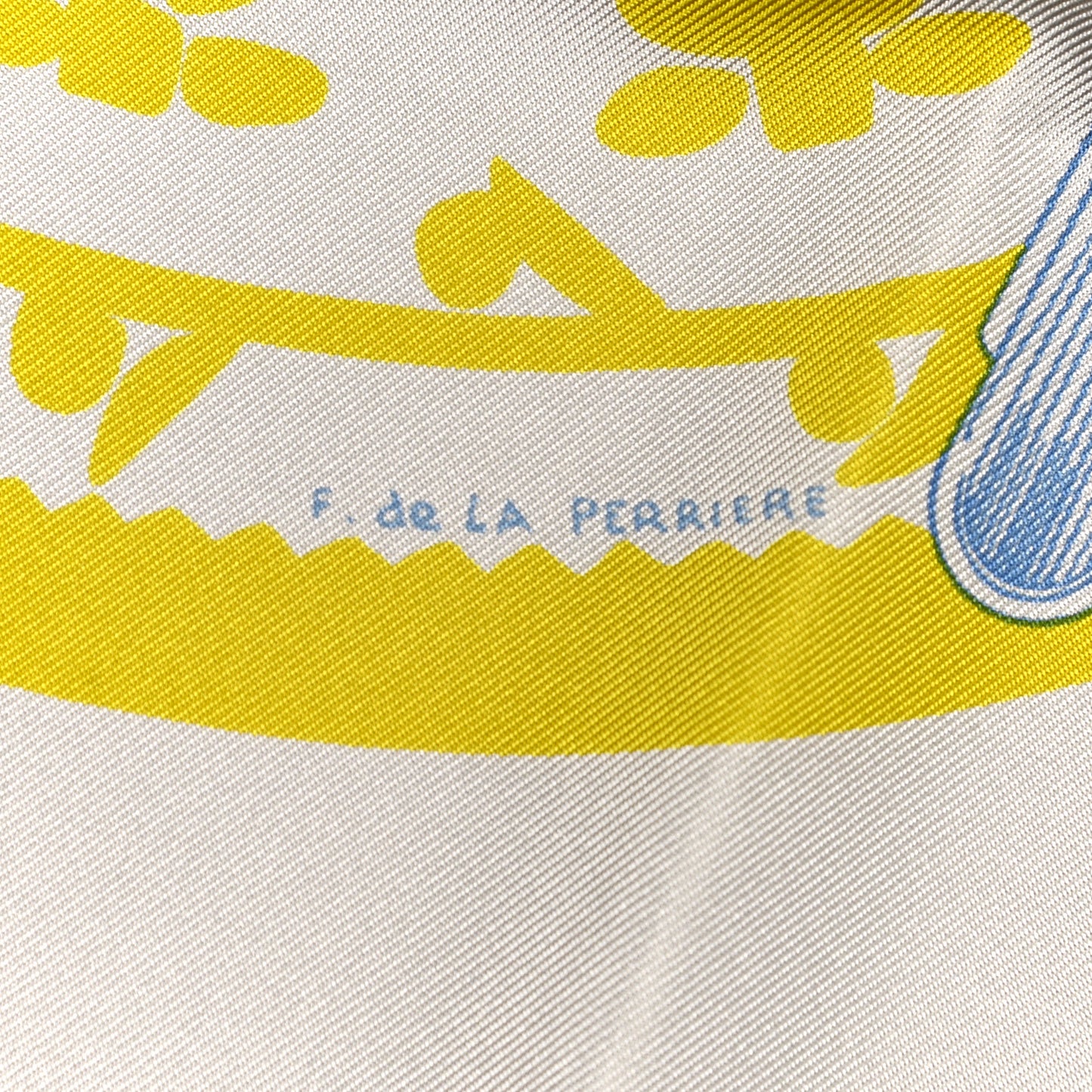 Silk Etriers Scarf 90 Argent Jaune Encre