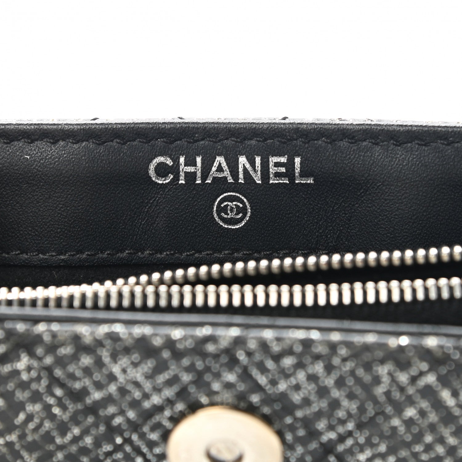 Chanel Glitter Calfskin Quilted Mini Phone Holder Clutch Black 6 of 10