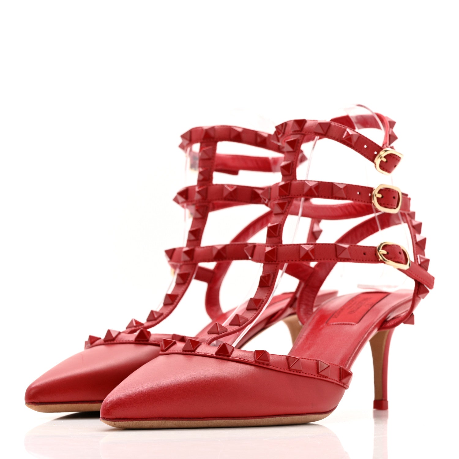 Valentino Garavani Calfskin Lacquered Monochrome Rockstud Ankle Strap 65mm Pumps 38.5 Rosso Valentino 4 of 10