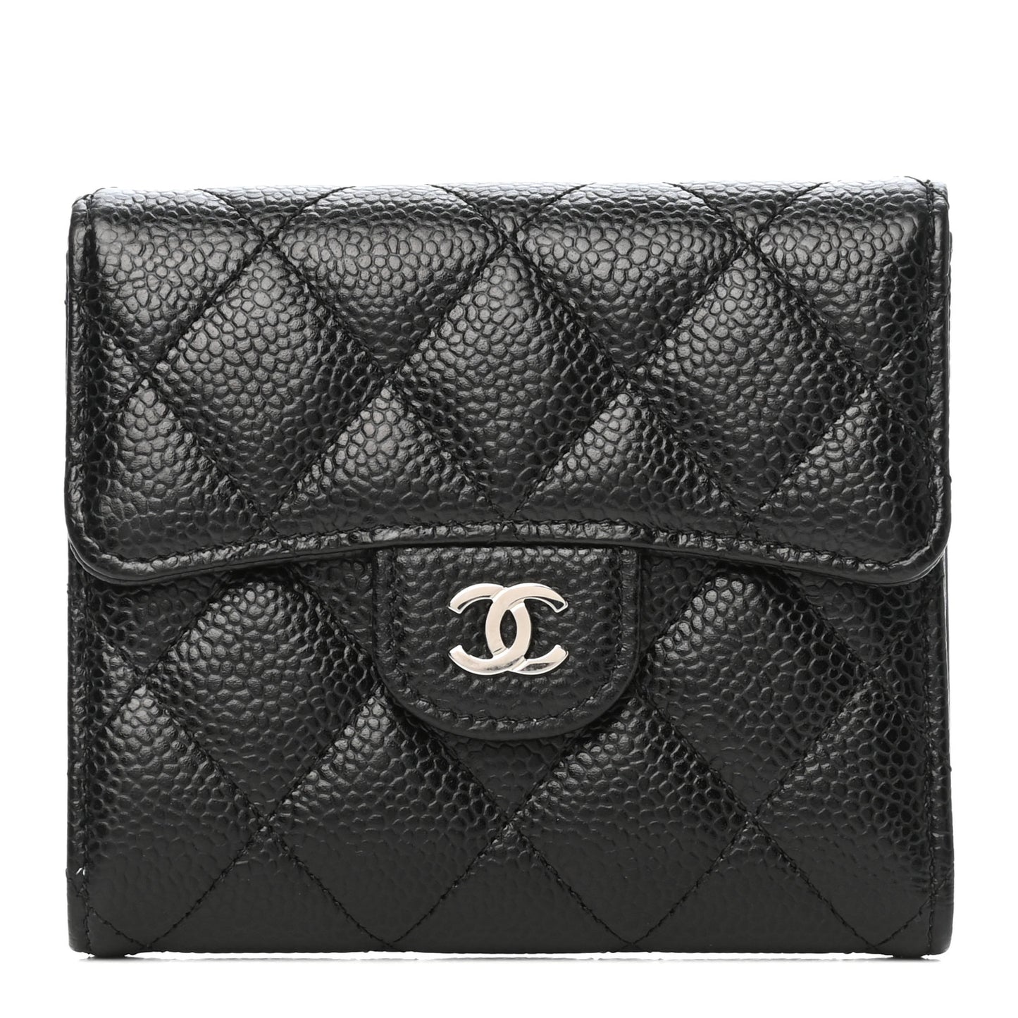 Caviar Quilted Compact Flap Wallet Black