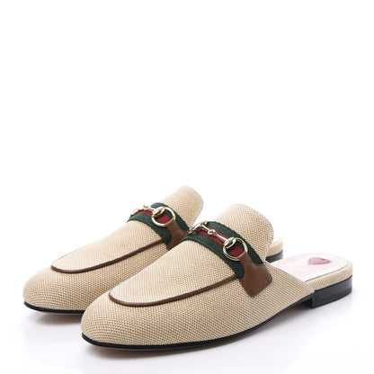 Gucci Canvas Vintage Charlotte Web Princetown Slippers 37 Sand Cuir 3 of 11