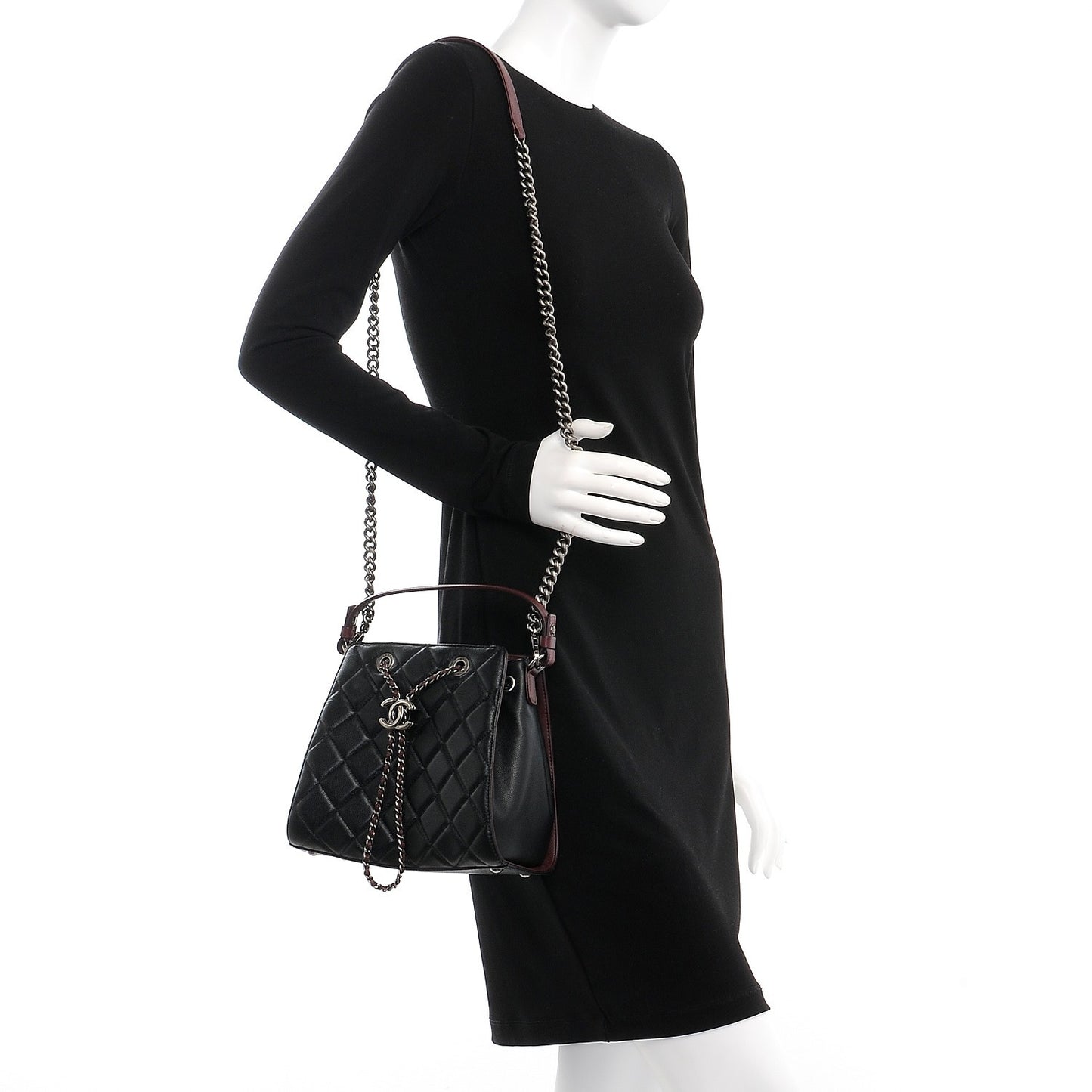 Caviar Quilted Small CC Bucket Bag Black