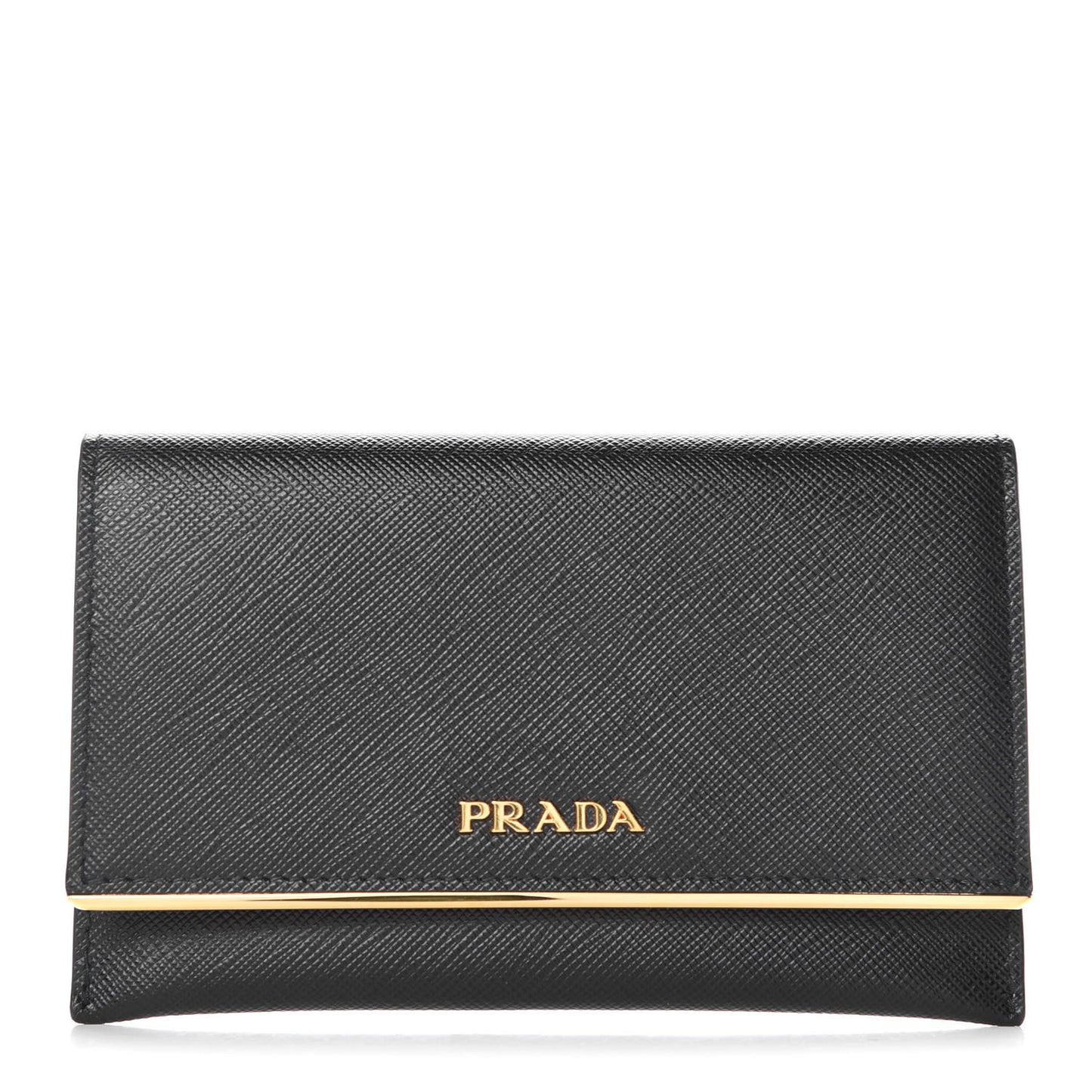 Saffiano Metal Bar Flap Wallet Black