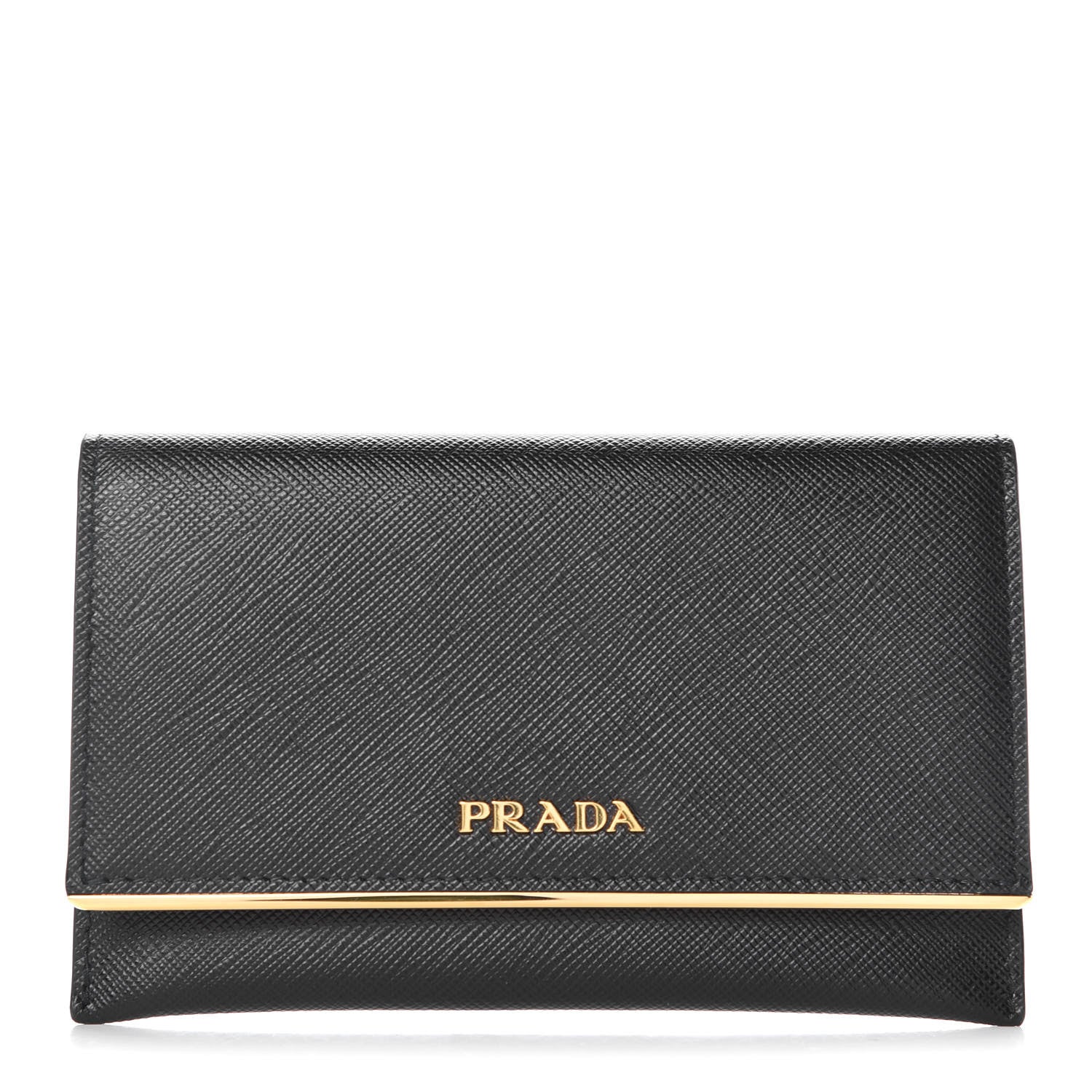 Prada Saffiano Metal Bar Flap Wallet Black 1 of 10