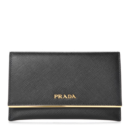 Prada Saffiano Metal Bar Flap Wallet Black 1 of 10