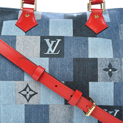 Louis Vuitton Denim Damier Monogram Patchwork Speedy Bandouliere 30 Blue Rouge 11 of 11