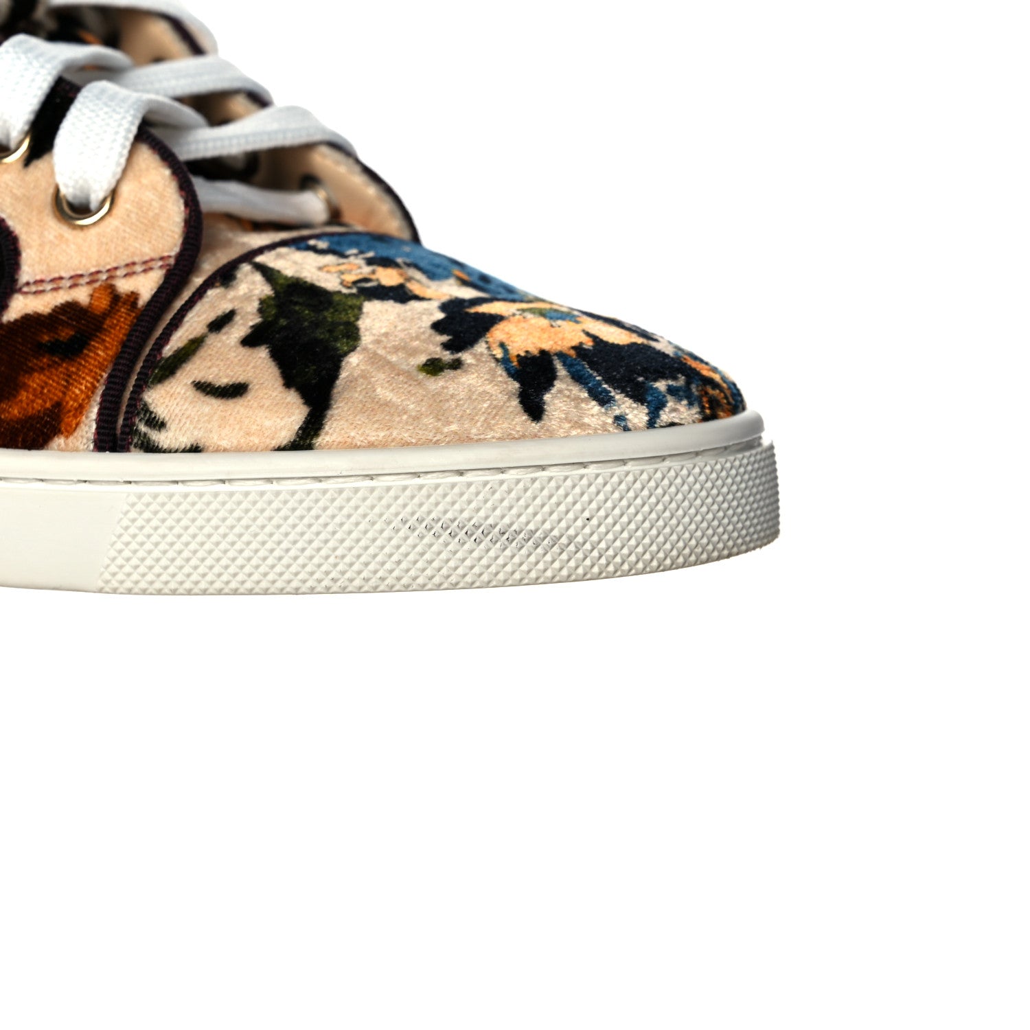 Christian Louboutin Velvet Floral Bip Bip Orlato High Top Flat Sneakers 37.5 Beige 9 of 12