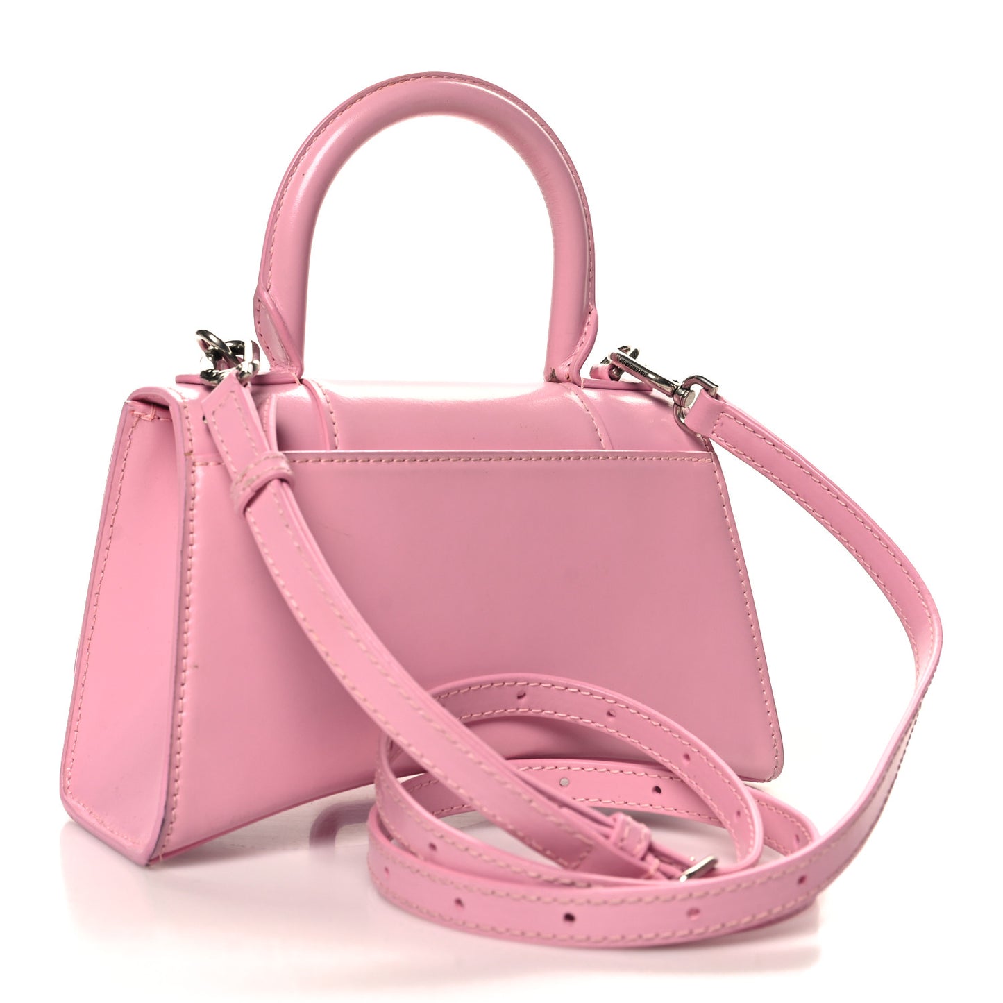 Shiny Box Calfskin Tonal B Hourglass Top Handle Bag XS Candy Pink
