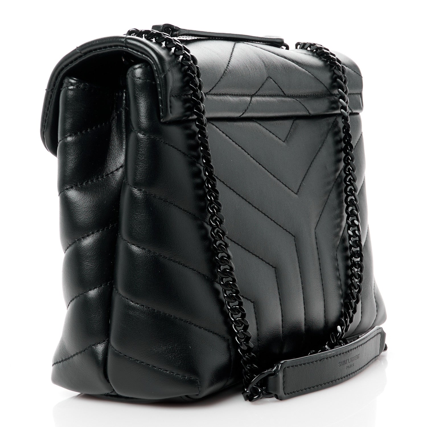 Saint Laurent Calfskin Y Quilted Monogram Monochrome Small Loulou Chain Satchel Black 3 of 12