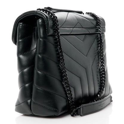 Saint Laurent Calfskin Y Quilted Monogram Monochrome Small Loulou Chain Satchel Black 3 of 12