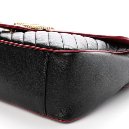 Gucci Vintage Effect Calfskin Matelasse Diagonal Large Torchon GG Marmont Shoulder Bag Black Romantic Cherry 8 of 8