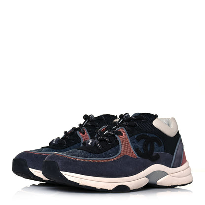 Chanel Nylon Calfskin Suede Womens CC Sneakers 38 Grey Pink 3 of 6