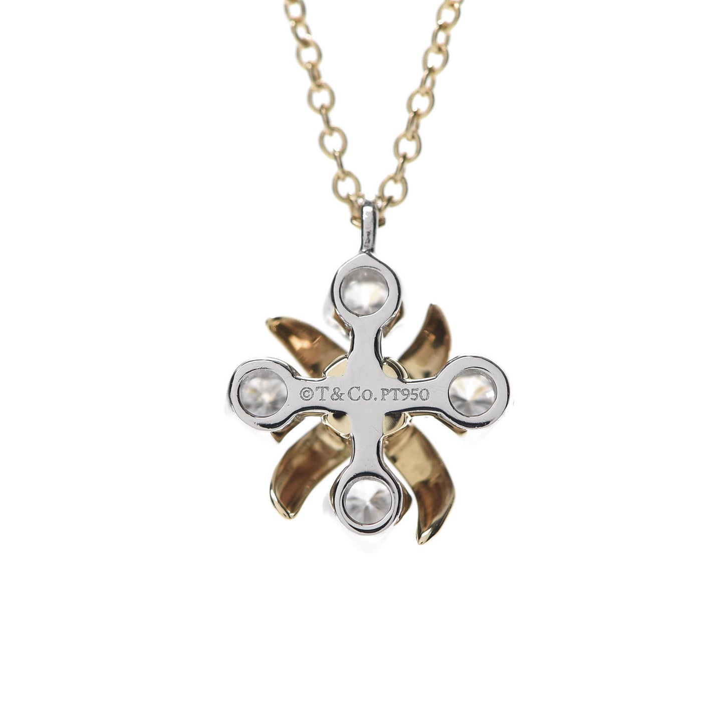 Platinum 18K Yellow Gold Diamond Schlumberger Lynn Pendant Necklace