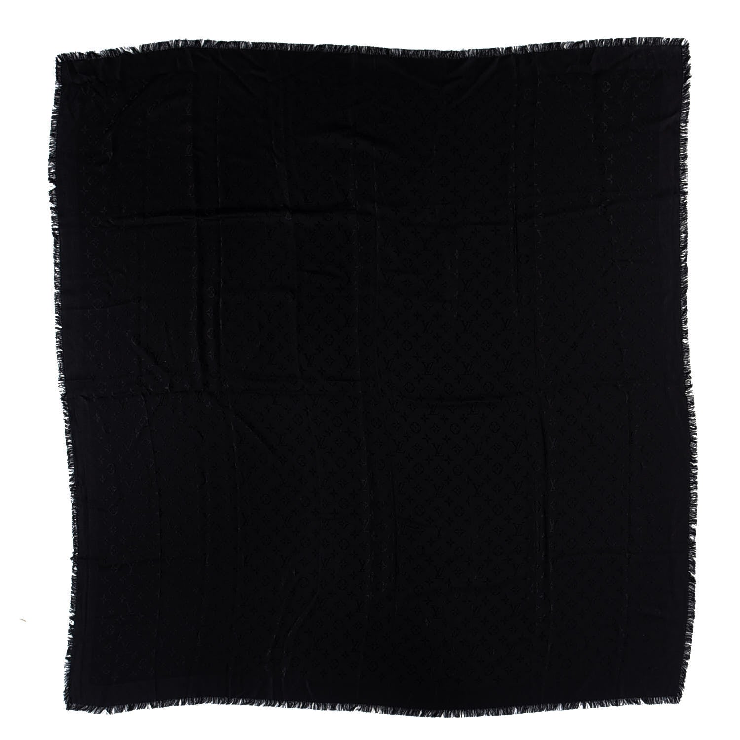 Louis Vuitton Silk Wool Monogram Shawl Black 1 of 3