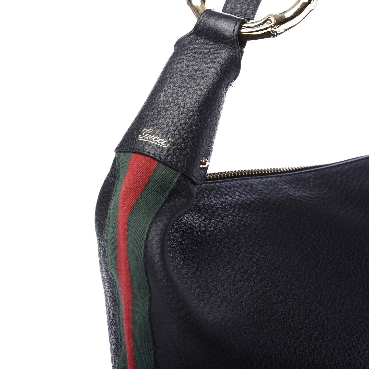 Pebbled Calfskin Web Bamboo Ring Hobo Black