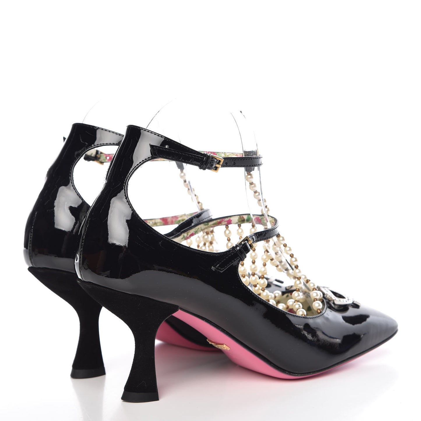 Patent Pearl Taide T-Strap Mid Heel Pumps 38 Black