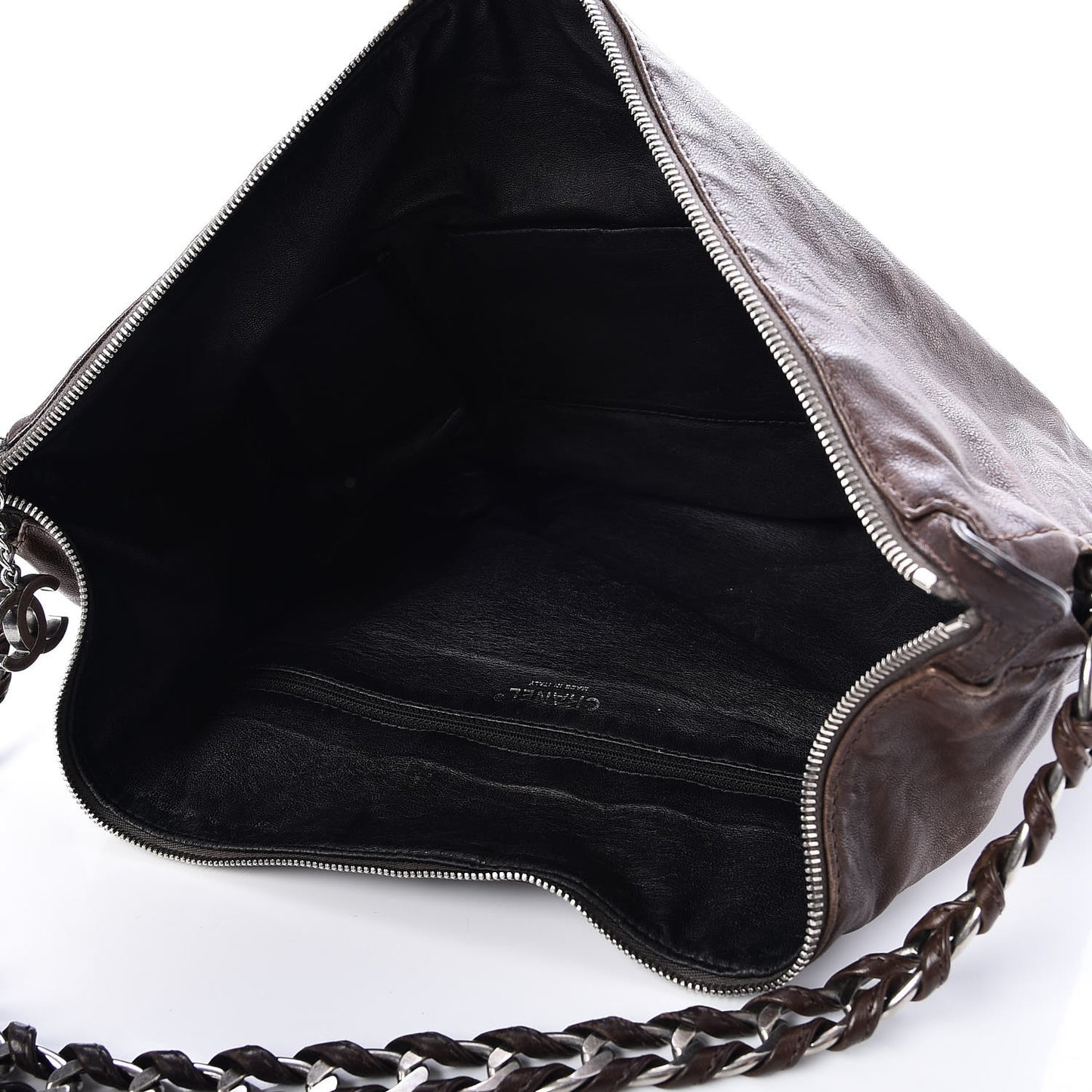 Calfskin Modern Chain Hobo Brown