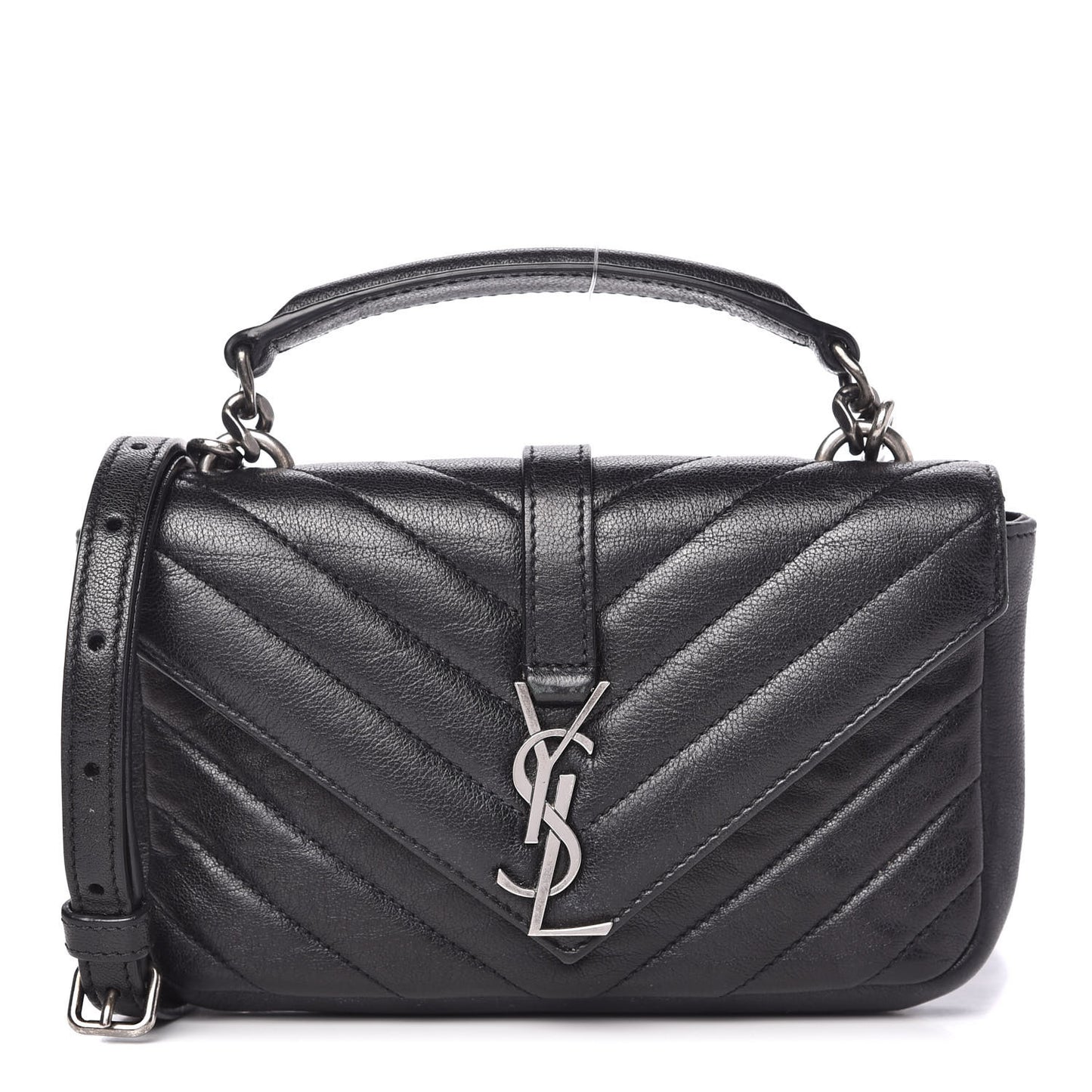 Sheepskin Matelasse Chevron Monogram College Chain Wallet Black
