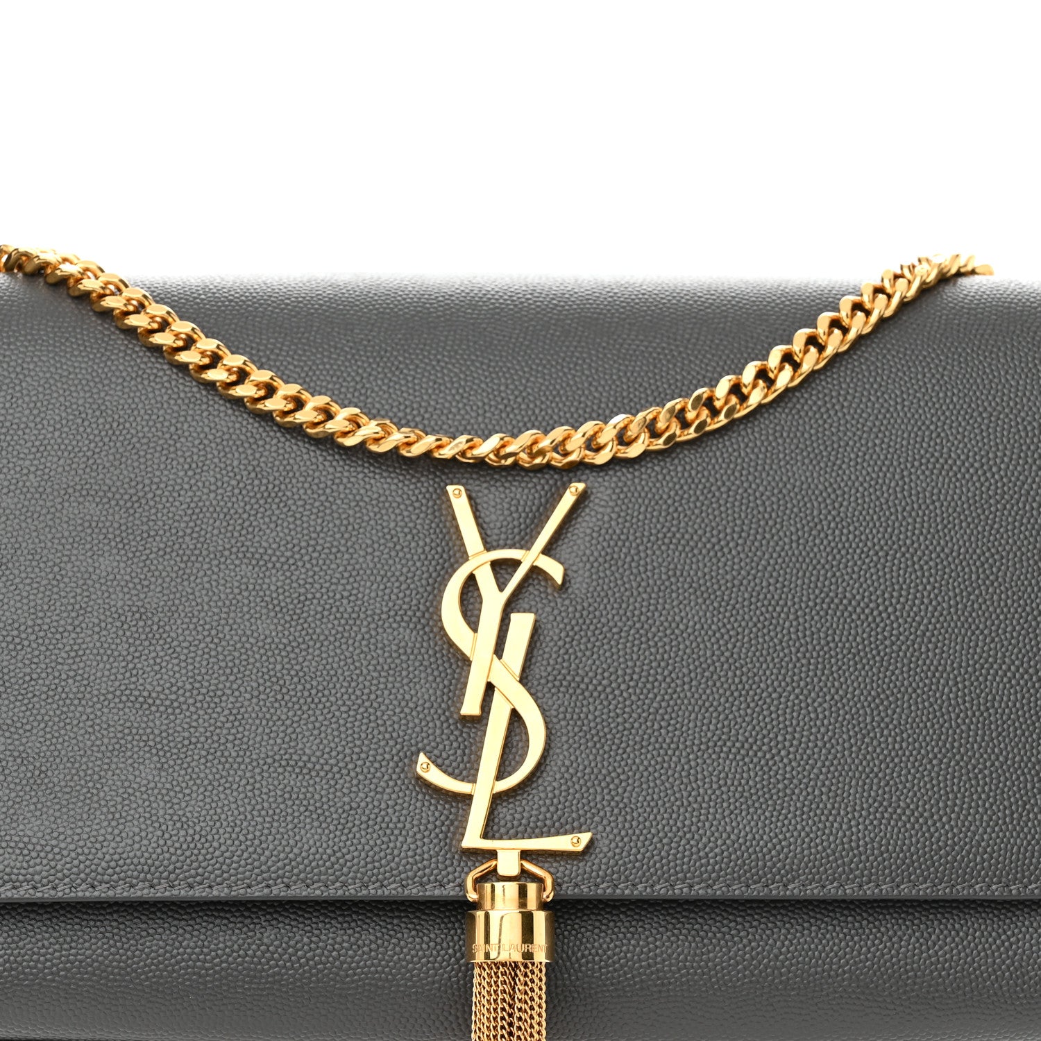 Saint Laurent Grain De Poudre Medium Classic Monogram Kate Tassel Satchel Grey 8 of 10