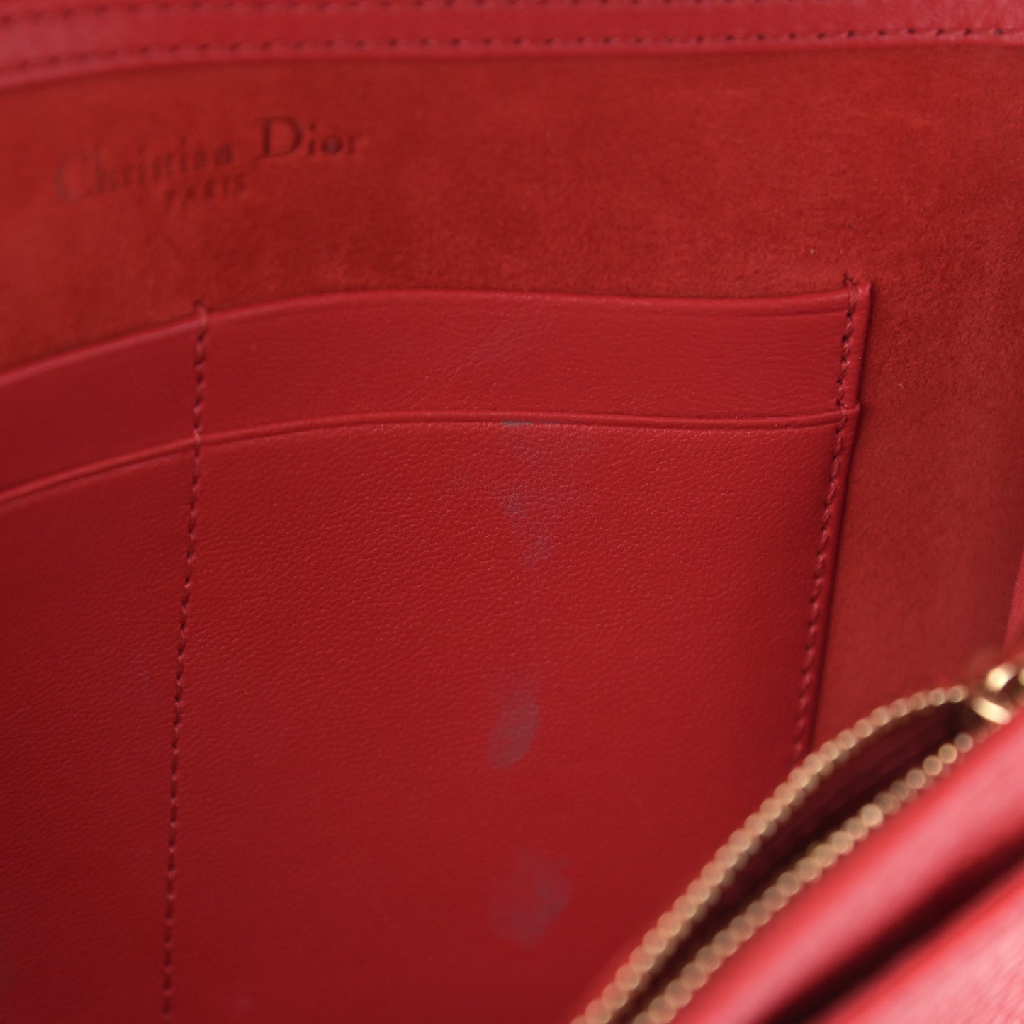Grained Calfskin Diorama Wallet on Chain Pouch Rouge Vif
