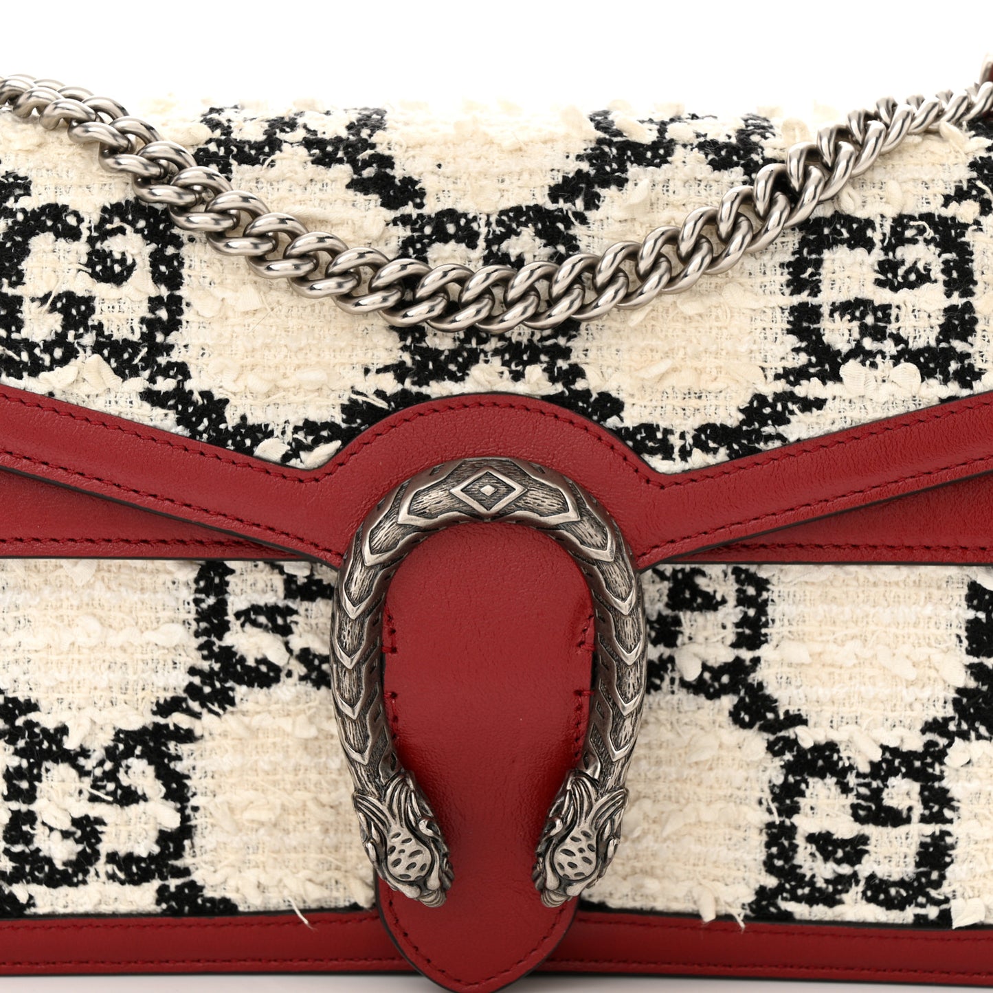 Tweed GG Monogram Small Dionysus Shoulder Bag White Black Romantic Cherry