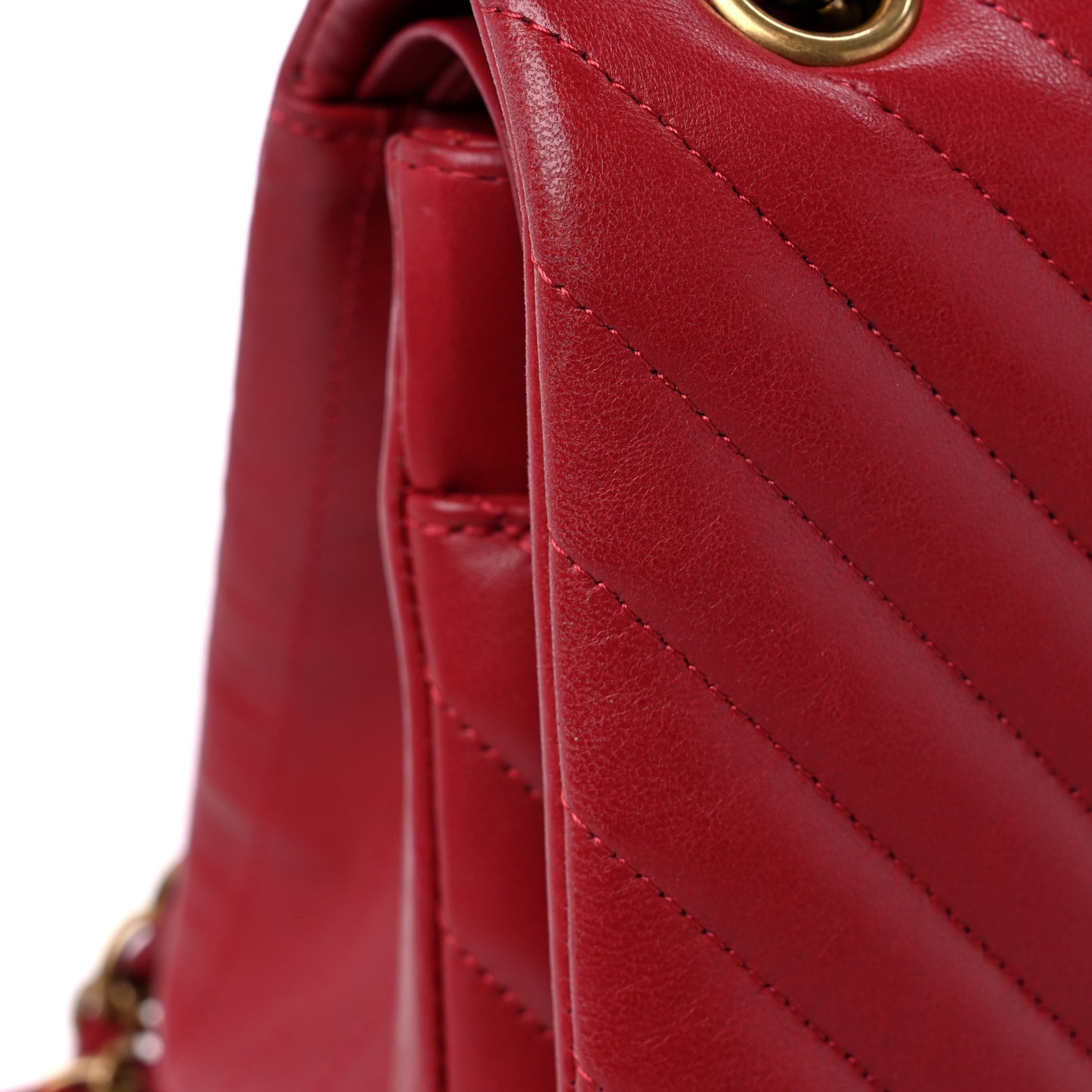 Lambskin Chevron Quilted Jumbo Double Flap Dark Red