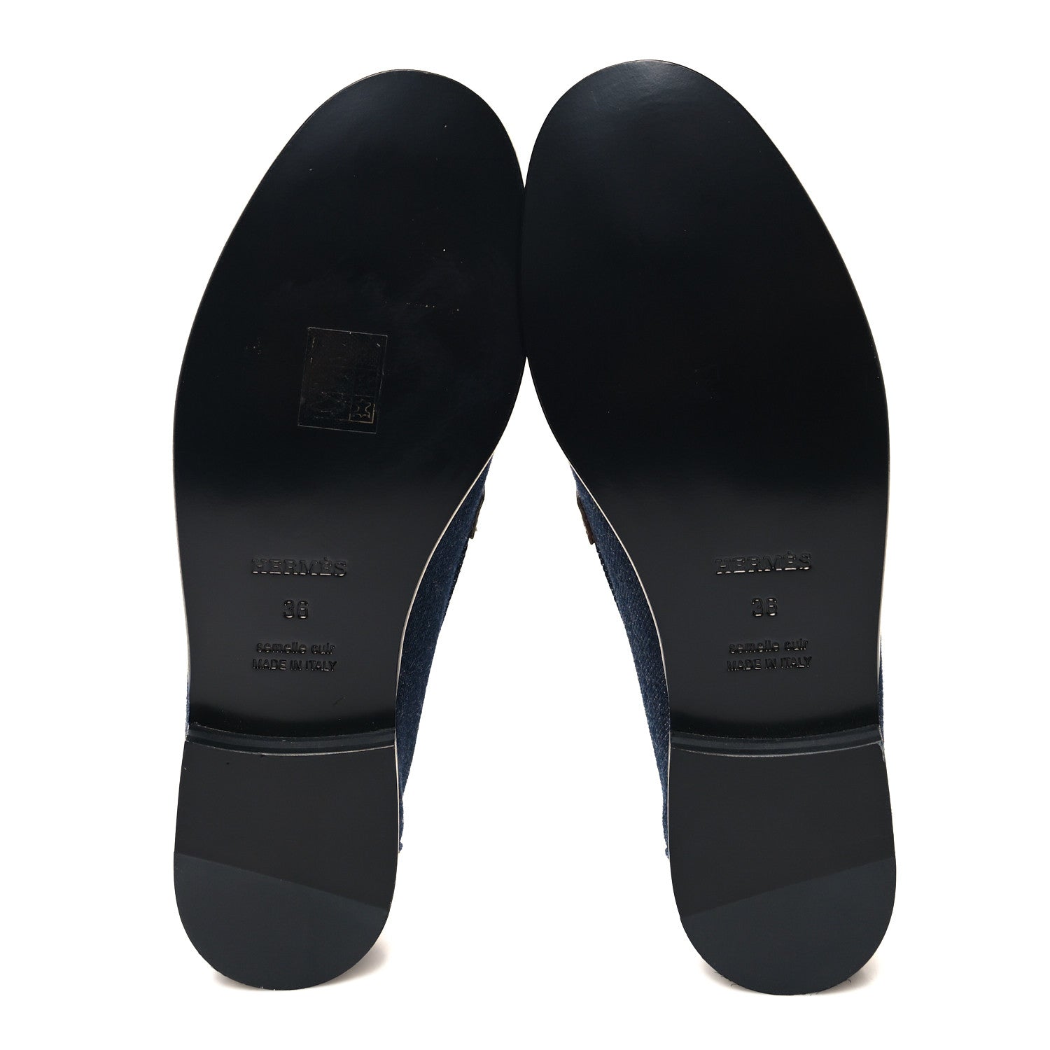 Hermes Denim Canvas Calfskin Womens Destin Loafer 36 Bleu Brut Gold 5 of 9