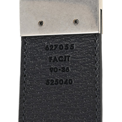 Gucci GG Supreme Monogram Plutone Calfskin Palladium Double G Reversible 37mm Belt 90 36 Black Blue 6 of 6