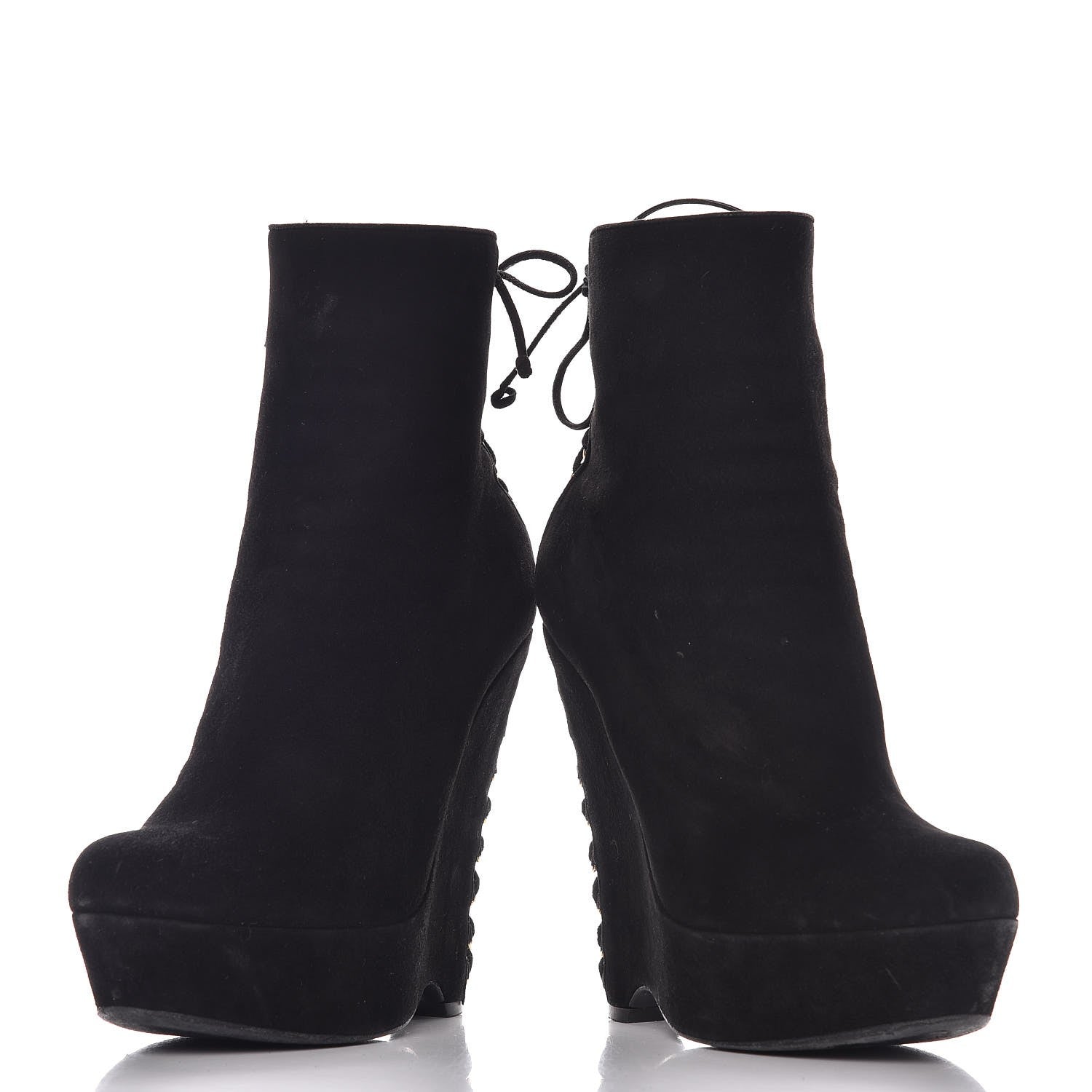 Saint Laurent Suede Corset Wedge Boots 37.5 Black 6 of 12