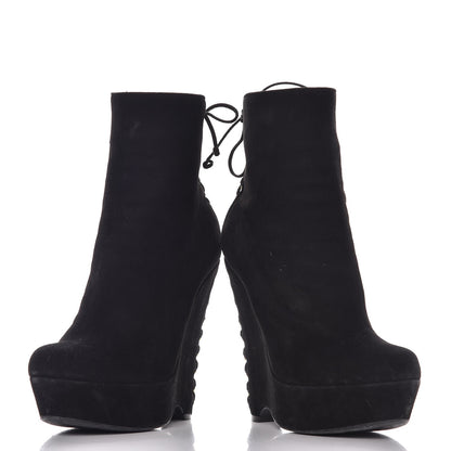 Saint Laurent Suede Corset Wedge Boots 37.5 Black 6 of 12