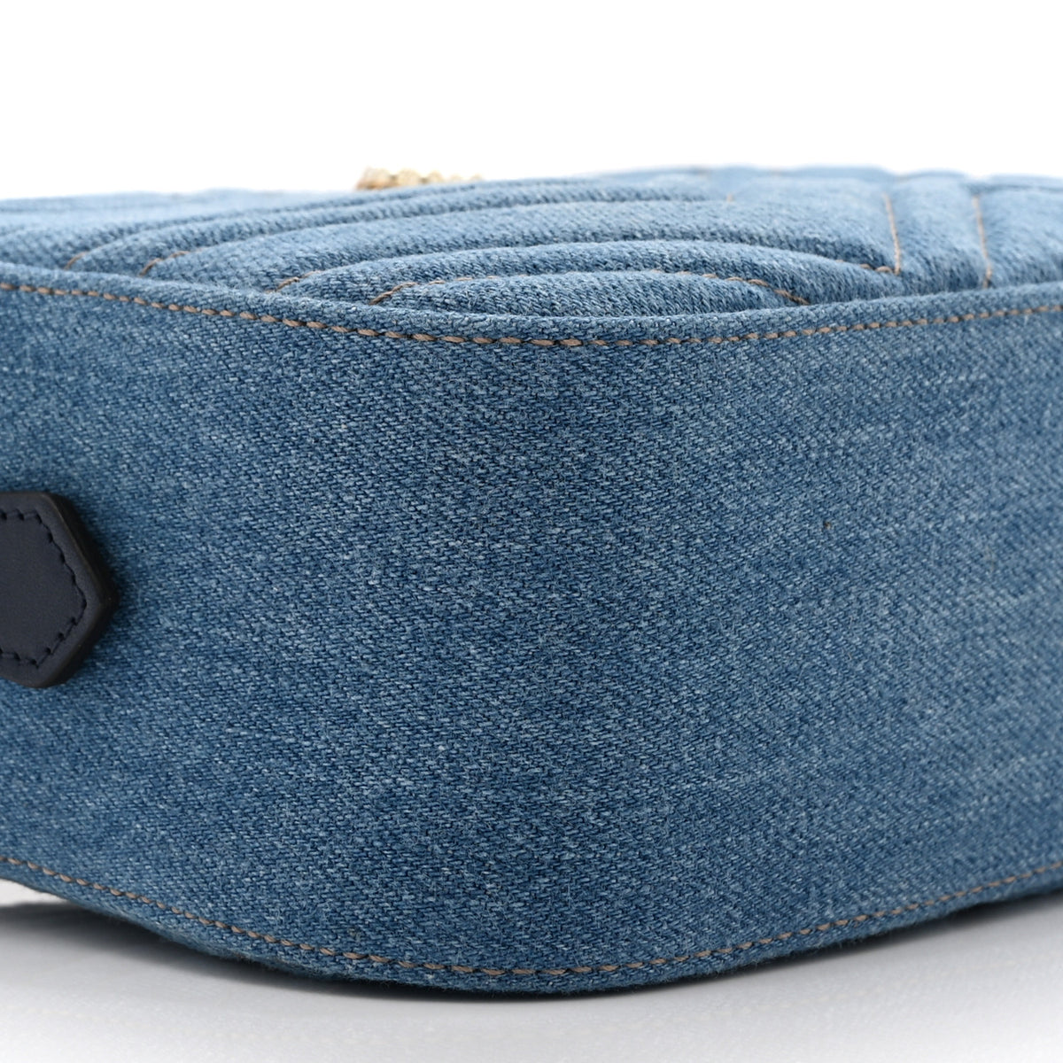 Denim Matelasse Small Pearly GG Marmont Chain Shoulder Bag Blue