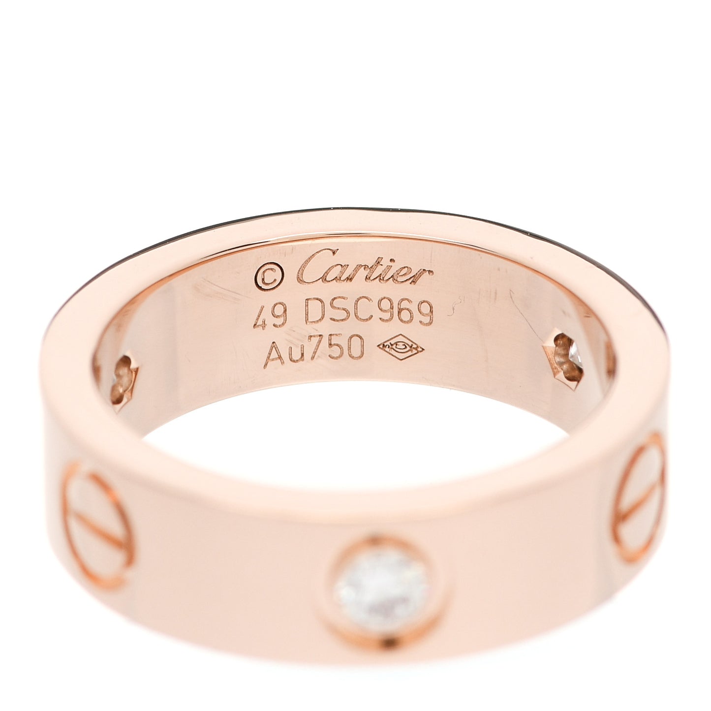 18K Pink Gold 3 Diamond 5.5mm LOVE Ring 49 5